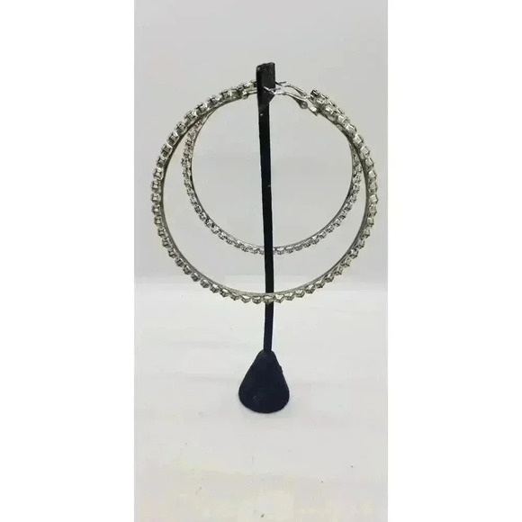 Giant hoop earrings rhinestone prong set vintage pierced massive size - Picture 2 of 6